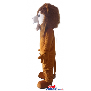 Brown lion with open mouth and sharp teeth - Custom Mascots