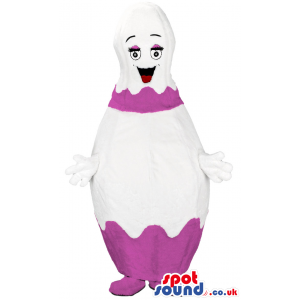 Brilliant and smiling bowling pin mascot with white-pink pieces