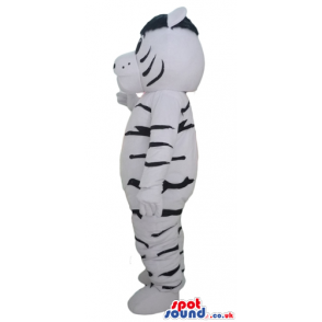 Mascot costume of a black and white tiger - Custom Mascots
