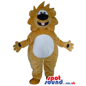 Fat beige lion with a white belly - Custom Mascots