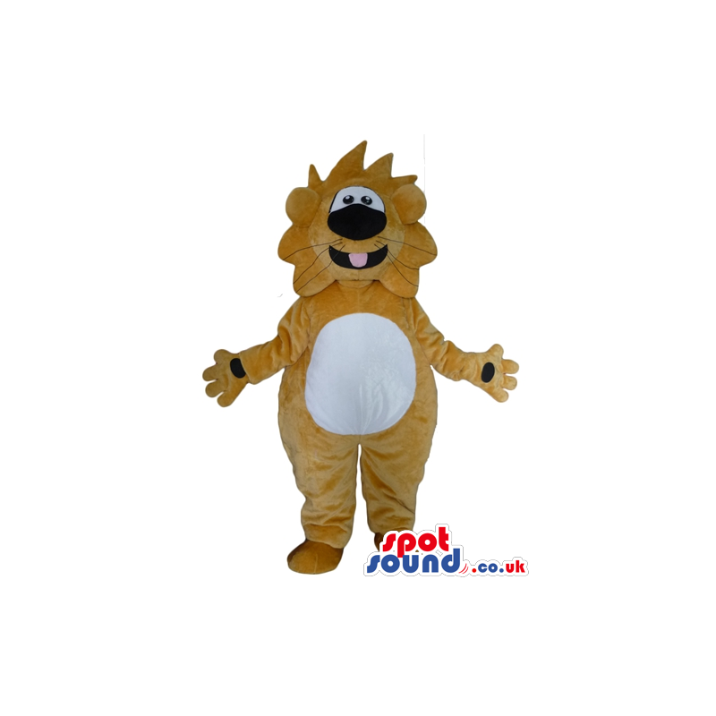 Fat beige lion with a white belly - Custom Mascots