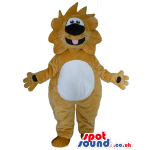 Fat beige lion with a white belly - Custom Mascots