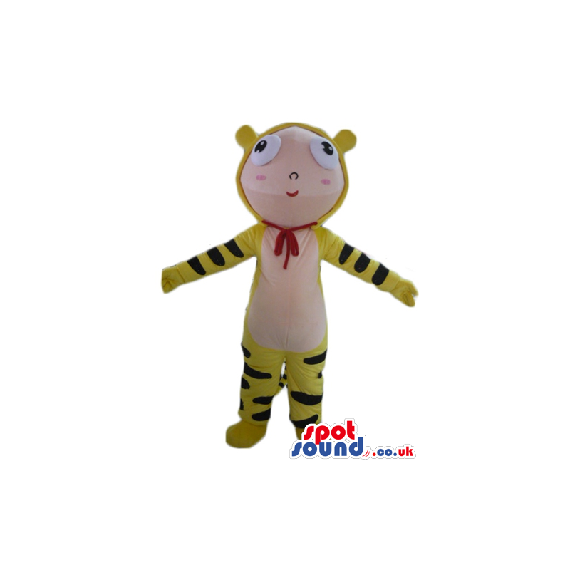 Mascot costume of a tiger with pink face and belly - Custom