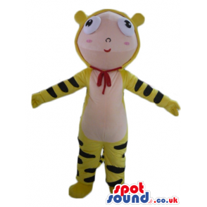 Mascot costume of a tiger with pink face and belly - Custom