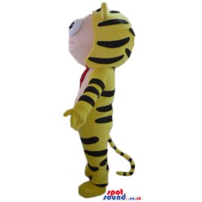 Mascot costume of a tiger with pink face and belly - Custom