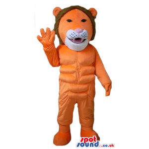 Muscleous orange lion with brown hair - Custom Mascots