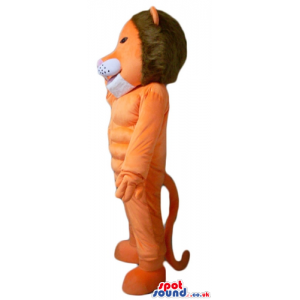 Muscleous orange lion with brown hair - Custom Mascots