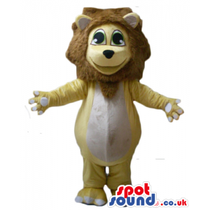 Yellow lion with white belly and brown hair - Custom Mascots
