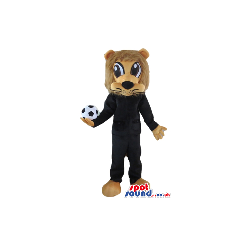 Brown and beige lion holding a football ball - Custom Mascots