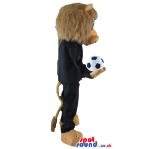 Brown and beige lion holding a football ball - Custom Mascots