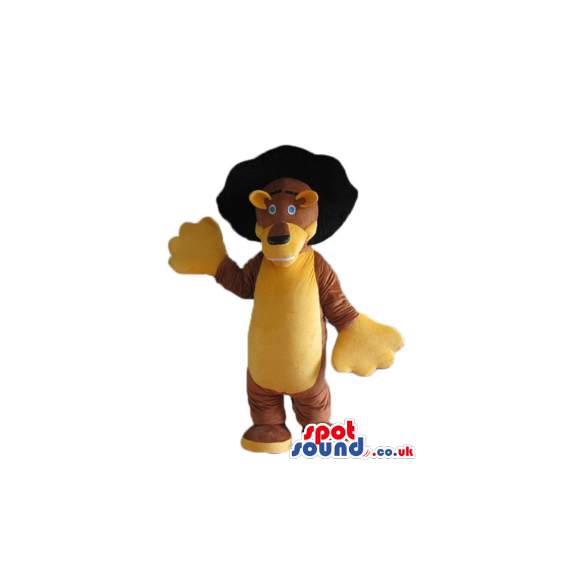 Lion with huge black hair and big yellow hands - Custom Mascots