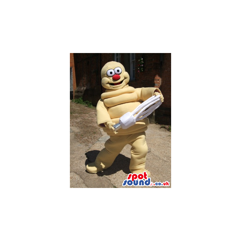 Bright shining Light mascot with white light bulb in hands -