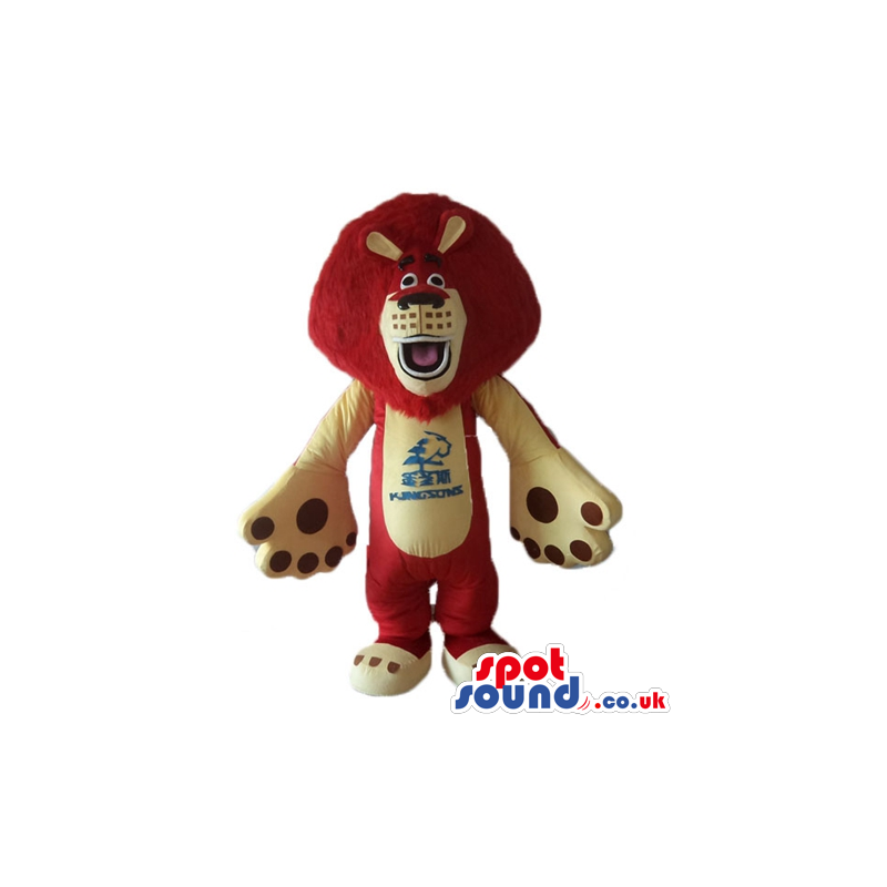 Red and white lion with blue inscription on the belly - Custom