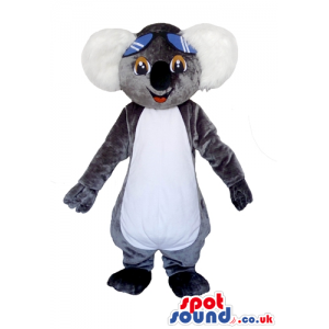 Grey koala with a white belly and blue glasses - Custom Mascots
