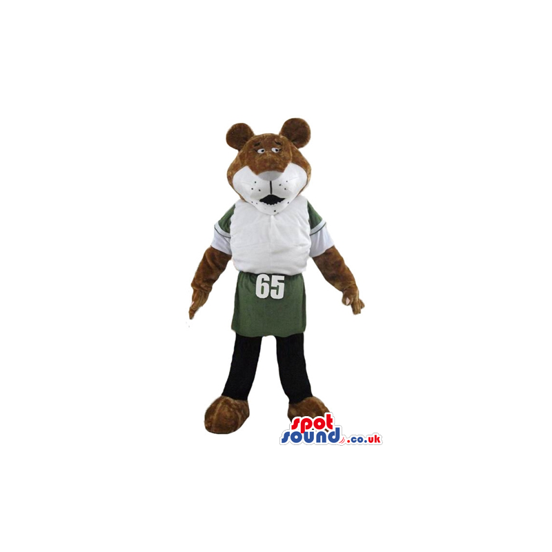 Brown lion wearing green and white sports clothes - Custom