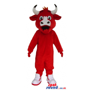 Red bull wearing white trainers - Custom Mascots