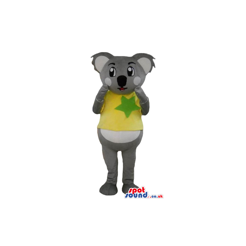 Grey koala wearing a yellow t-shirt with a green star - Custom