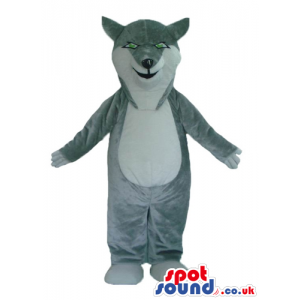 Grey and white fox with green eyes - Custom Mascots
