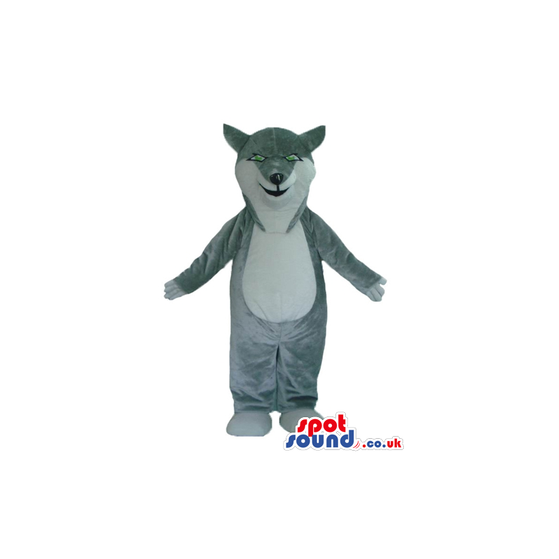 Grey and white fox with green eyes - Custom Mascots
