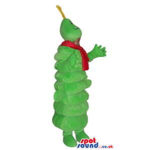 Green bug wearing a red scarf - Custom Mascots