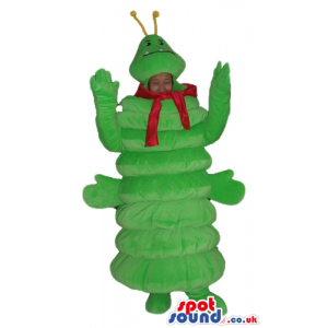 Green bug wearing a red scarf - Custom Mascots