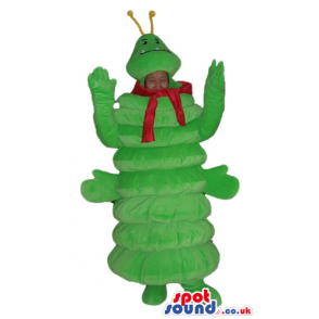 Green bug wearing a red scarf - Custom Mascots