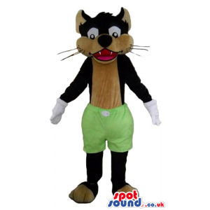 Brown wolf with sharp teeth wearing green shorts - Custom