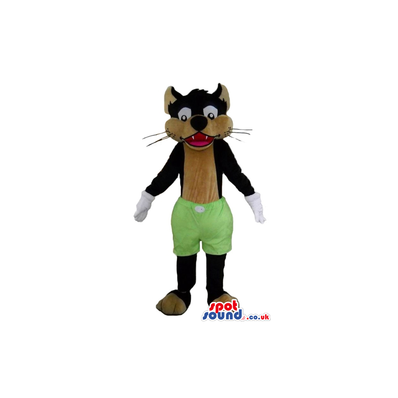 Brown wolf with sharp teeth wearing green shorts - Custom