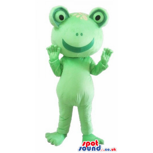 Smiling green frog with a big head - Custom Mascots