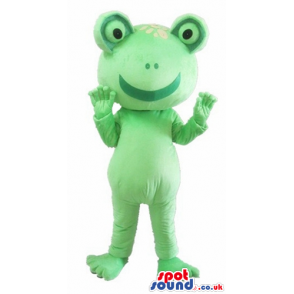 Smiling green frog with a big head - Custom Mascots