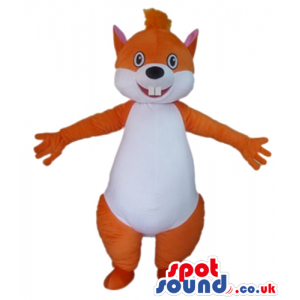 Brown and white squirrel with long front teeth - Custom Mascots