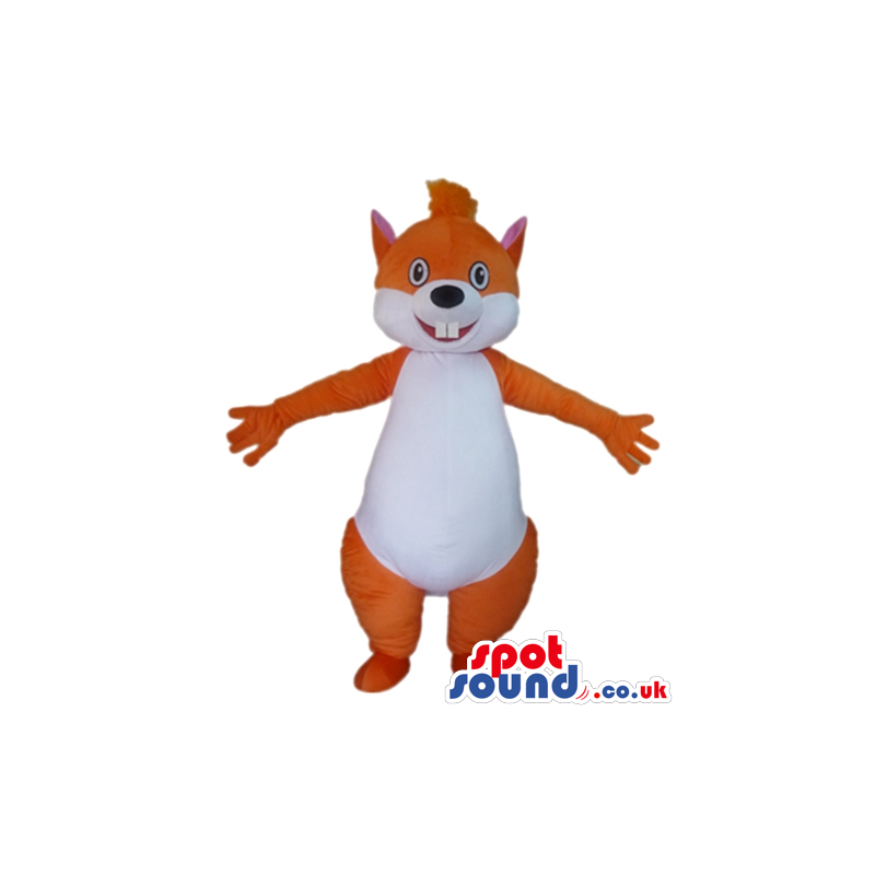 Brown and white squirrel with long front teeth - Custom Mascots