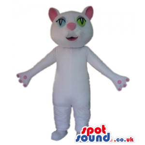 White cat with big green eyes and pink nose and ears - Custom