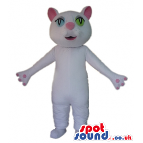 White cat with big green eyes and pink nose and ears - Custom