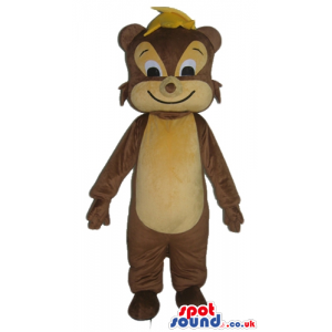 Smiling brown bear with yellow hair - Custom Mascots