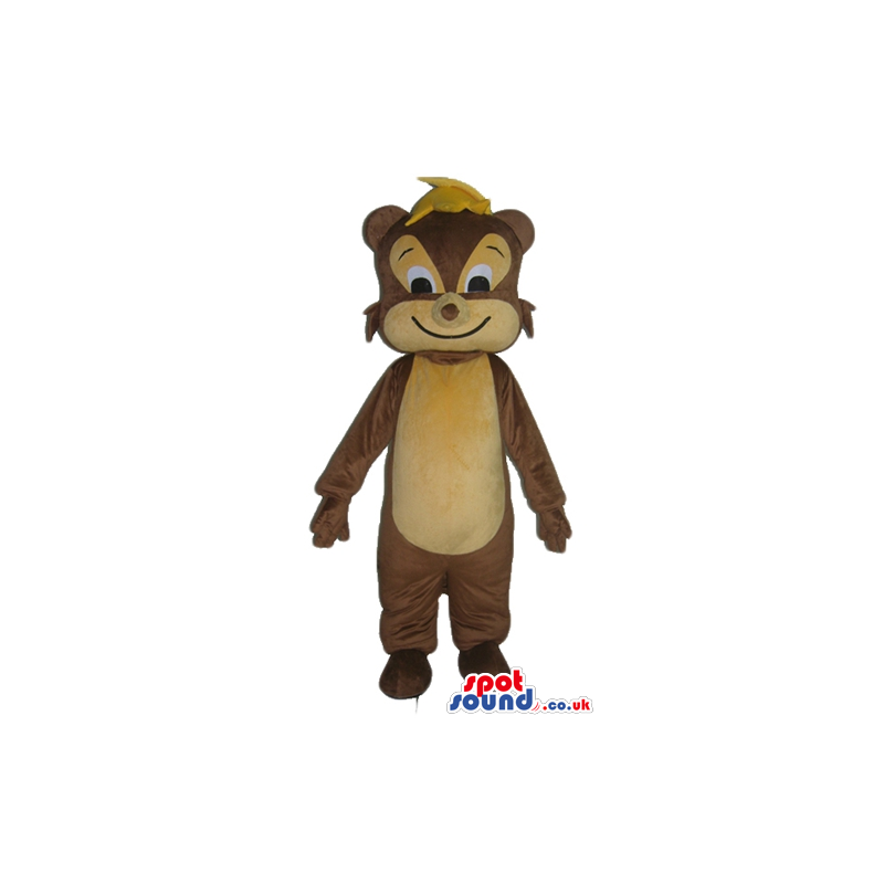 Smiling brown bear with yellow hair - Custom Mascots