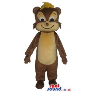 Smiling brown bear with yellow hair - Custom Mascots