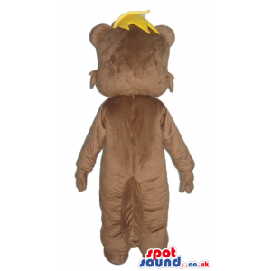 Smiling brown bear with yellow hair - Custom Mascots