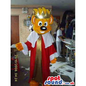 Bear king mascot with the gold crown and red and white cape -