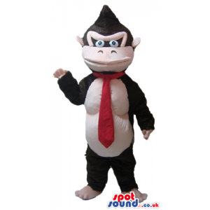 Angry brown and pink monkey wearing a red tie - Custom Mascots