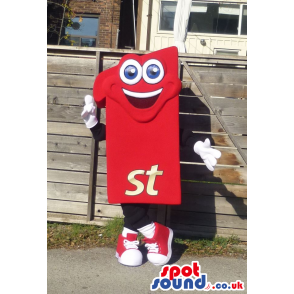 Number one mascot with red shoes and "st" signifying first -