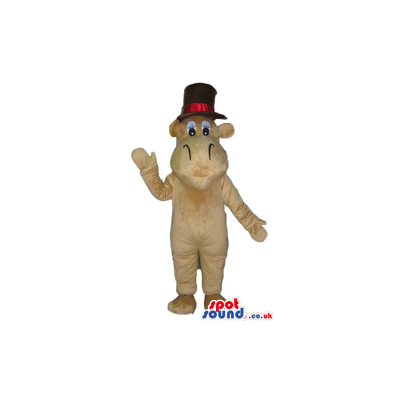 Beige moose wearing a black and red top hat - Custom Mascots