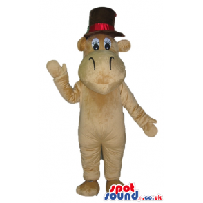 Beige moose wearing a black and red top hat - Custom Mascots