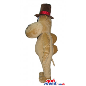 Beige moose wearing a black and red top hat - Custom Mascots