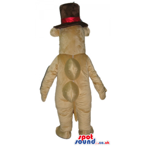 Beige moose wearing a black and red top hat - Custom Mascots