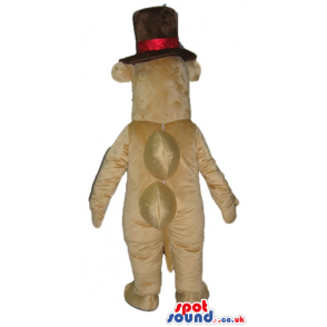 Beige moose wearing a black and red top hat - Custom Mascots