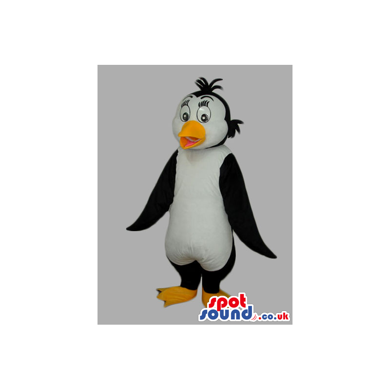 Fantastic black and white Penguin Mascot with yellow beak -