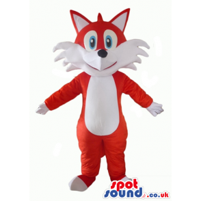 Red and white fox with big blue eyes - Custom Mascots