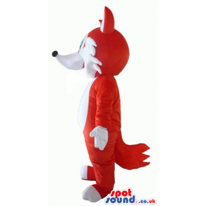Red and white fox with big blue eyes - Custom Mascots