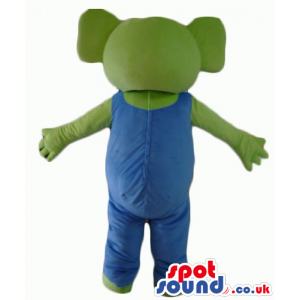 Green koala wearing blue gardener trousers - Custom Mascots